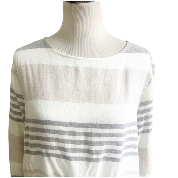 Toofan Linen Tunic Size Large Front Pockets Striped Crew Neck Neutral Colors - Picture 4 of 10